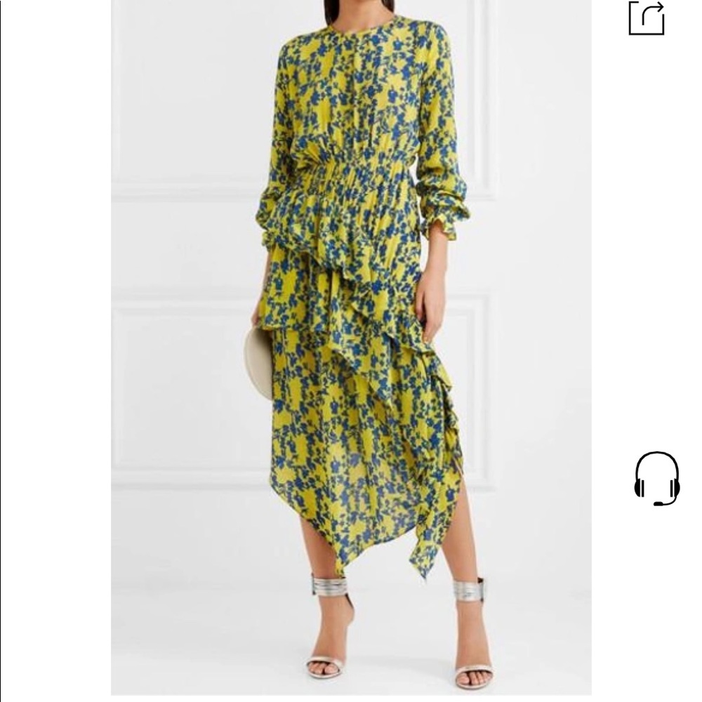 PREEN LINE Eden asymmetric ruffled floral-print crepe de chine in yellow